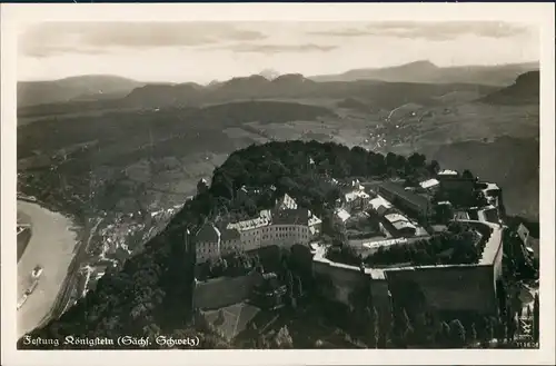 Ansichtskarte Königstein (Sächsische Schweiz) Luftbild Stadt Festung 1938
