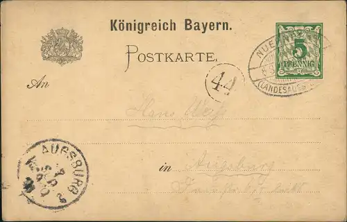 Nürnberg Bayerische Jubiläums Landes Ausstellung Ganzsache   Sonderstempel 1897