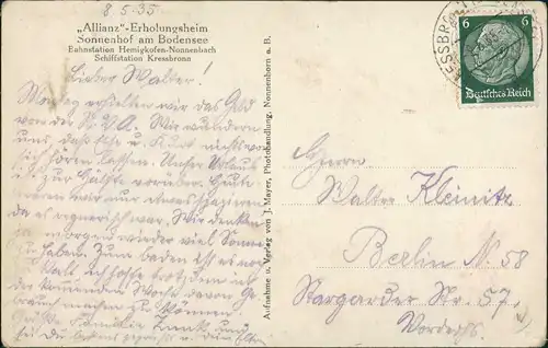 Ansichtskarte Hemigkofen-Nonnenbach Genesungsheim Allianz Erholungsheim 1935