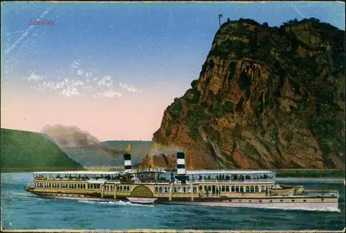 Sankt Goar Rhein Dampfer Schiff Fluss Fahrgastschiff an Loreley 1910