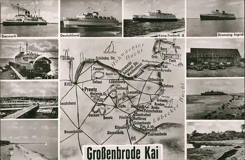 Großenbrode Mehrbild-AK div. Schiffe, Fähren & Fährschiffe, Umgebungskarte 1955