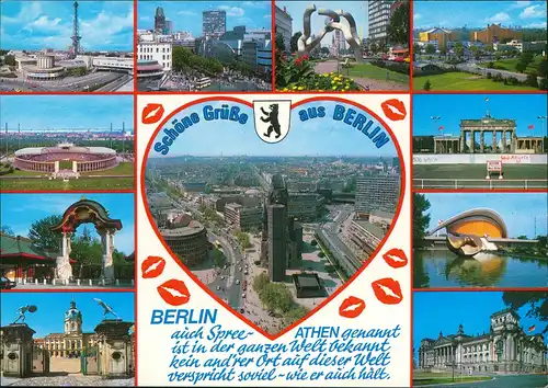 Berlin mGruss-Mehrbild-AK ua. Olympiastadion Mauer Brandenburger Tor uvm. 1990