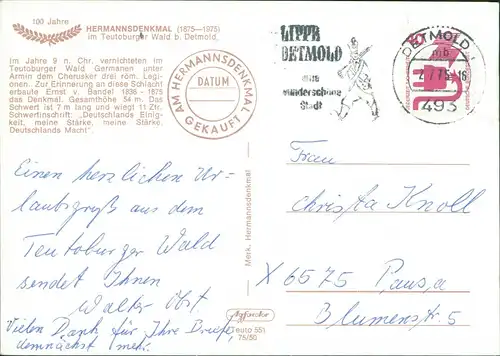 Ansichtskarte Hiddesen-Detmold Mehrbild-AK 4 Ansichten auch Externsteine 1975   gelaufen mit Stempel DETMOD 493