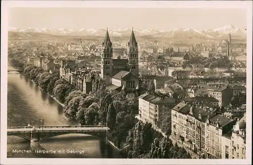 Ansichtskarte München Isarpartie mit Gebirge 1938