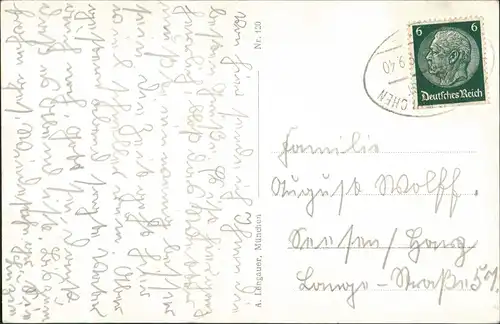 Ansichtskarte München Isarpartie mit Gebirge 1938