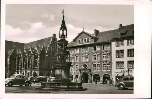 Ansichtskarte  VW Käfer auf dem Markt Drogerie 1963