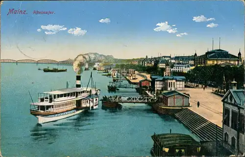 Mainz Rheindampfer Rhein Anlegestelle für Schiffe 1912   gel Stempel MAINZ 3