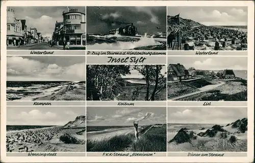 Sylt Mehrbild-AK ua. Kampen, Keitum, List, Westerland, Hindenburgdamm uvm. 1957