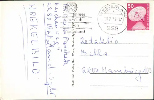 Gemeinde Sylt Vogelkoje Fangarm  Waak 1973/1960   gel Stempel WESTERLAND 228