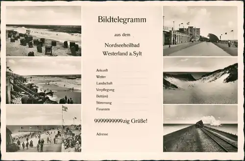 Gemeinde Sylt Mehrbild-Bild-Telegramm AK mit 6 Foto-Ansichten 1950