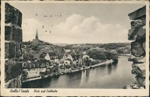 Ansichtskarte Halle (Saale) Blick auf Cröllwitz Fluss Häuser Partie 1940