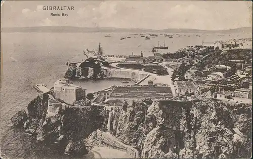 Postcard Gibraltar Panorama Vogelschau-Perspektive der Rosia Bay 1910