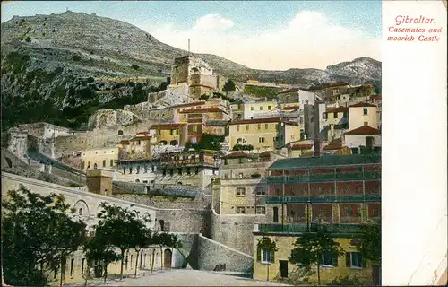 Postcard Gibraltar Casemates and moorish Castle 1905