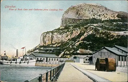 Postcard Gibraltar Rock Gun and Galleries from Landing Pier 1910