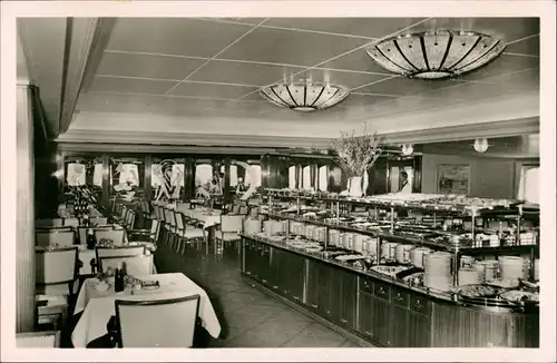 Schiffsfoto Innenansicht FÄHRSCHIFF DEUTSCHLAND Kaltes Buffet 1955