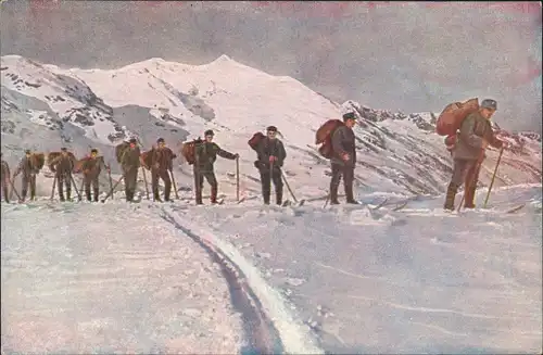 Ansichtskarte  vom Schweizer Heere Proviantkollone im Hochgebirge 1913