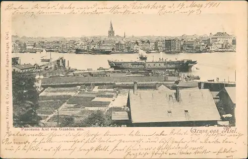 Ansichtskarte Kiel Panorama von Gaarden   1901     KROPP (mit Ankunftsstempel)