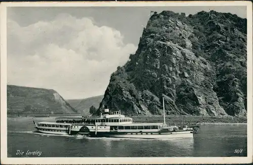 Sankt Goar Rheindampfer Rhein Schiff passiert Loreley-Felsen 1930