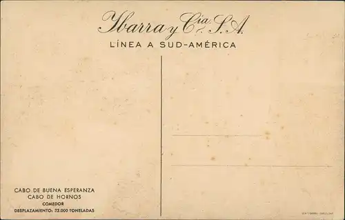 LINEA A SUD-AMÉRICA CABO DE BUENA ESPERANZA Schiff Innenansicht 1950
