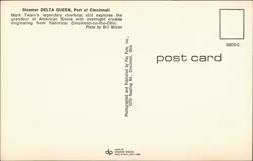 Postcard Cincinnati (Ohio) Steamer Dampfer Delta Queen 1982