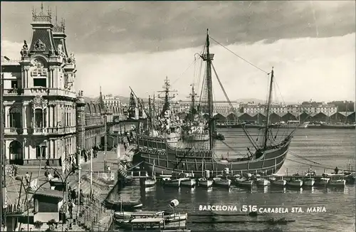 Postales Barcelona Hafen Segelschiff 1965