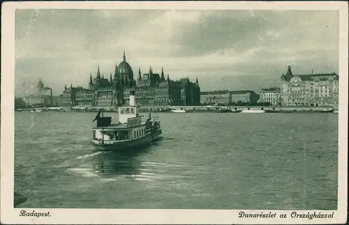 Postcard Budapest Donaupartie Dampfer Mehrfachfrankatur 1926