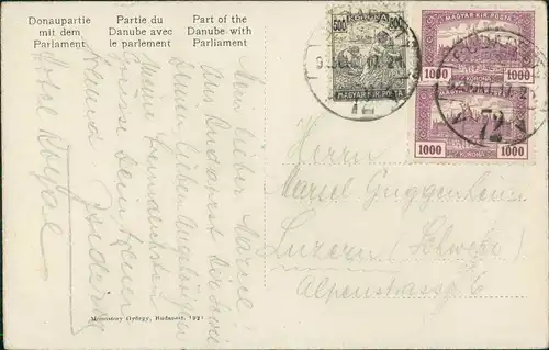 Postcard Budapest Donaupartie Dampfer Mehrfachfrankatur 1926