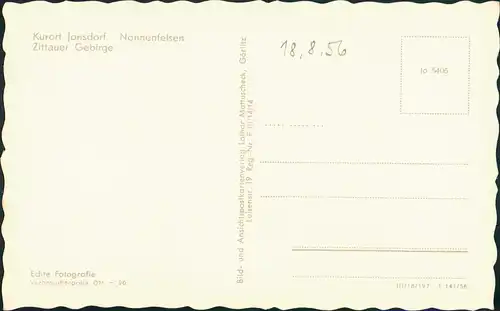 Ansichtskarte Jonsdorf 3 Bild Nonnenfelsen, Berggaststätte 1956