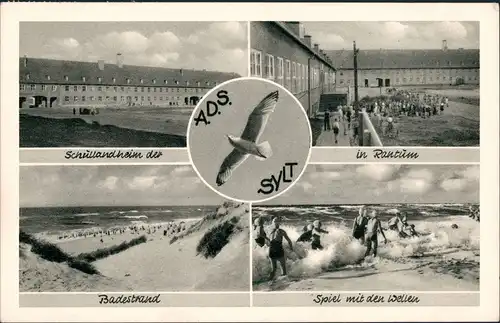 Ansichtskarte Rantum-Gemeinde Sylt MB Schullandheim, Strand 1956