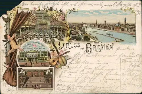 Litho AK Bremen Litho mit Ballhaus Carl Wetzel, Panorama 1898