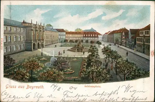 Litho AK Bayreuth Partie am Schloss-Platz, Park, Häuser-Zeilen 1900