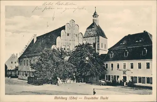 Mühlberg/Elbe Miłota Neustädter Markt mit Gasthof Zum Goldenen Löwen 1920