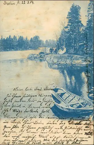 Berlin Einsame See od. Teichstelle  Ruderboot 1904    Potsdam Ankunftsstempel