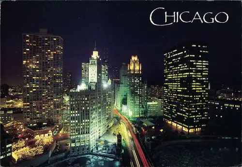 Chicago  Panorama Wolkenkratzer Skyline by Night, Nacht-Aufnahme 1994