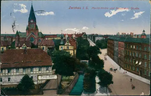 Ansichtskarte Zwickau Moritzkirche Straßen Partie Glauchauer Straße 1928