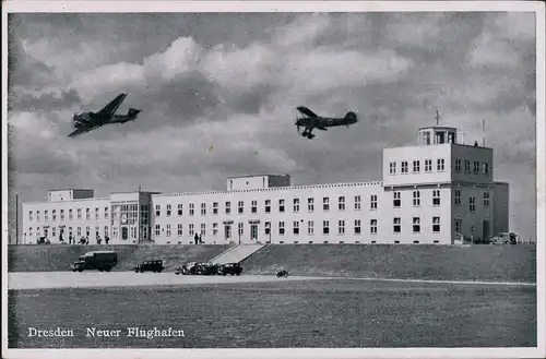 Ansichtskarte Klotzsche-Dresden Flughafen - Autos Flugzeuge 1940