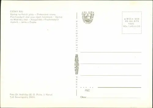 .Südböhmische Jihočeský kraj ČESKÝ RÁJ Výstup na Kočiči jehlu Piskovcové 1980