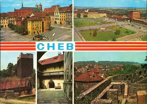 Postcard Eger Cheb Mehrbildkarte mit 5 Stadt-Ansichten 1974