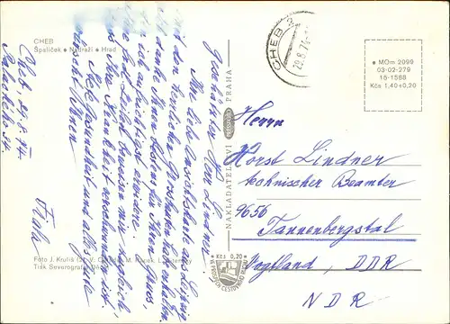 Postcard Eger Cheb Mehrbildkarte mit 5 Stadt-Ansichten 1974