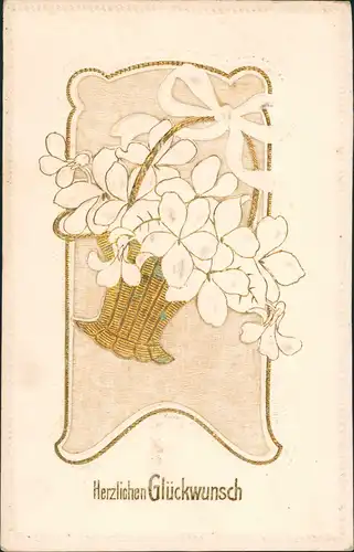 Glückwunsch Grußkarte (Geburtstag) Blumen Bouquet 1910 Goldrand