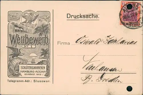 Altona-Hamburg Drucksachen Postkarte Reklame Schlüter & Warneken Fabrik 1922