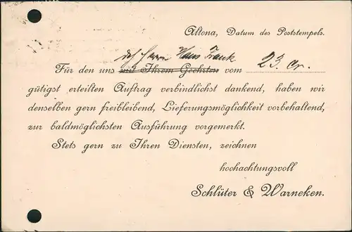 Altona-Hamburg Drucksachen Postkarte Reklame Schlüter & Warneken Fabrik 1922