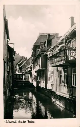 Ansichtskarte Salzwedel Stadtteilansicht Häuser Partie an der Jeetze 1949