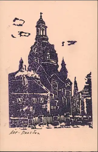 Altstadt-Dresden Frauenkirche Künstlerkarte Private Zeichnung Alt-Dresden 1930