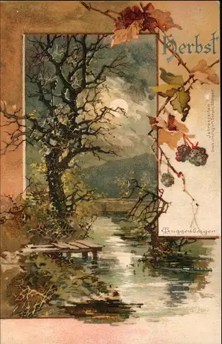 Ansichtskarte  Stimmungsbild Herbst Herbstlaub Künstlerkarte 1900
