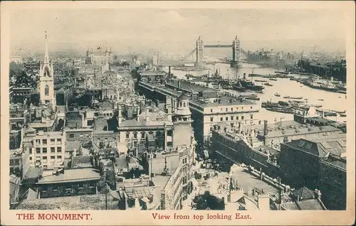 Postcard London THE MONUMENT View from top looking East 1910