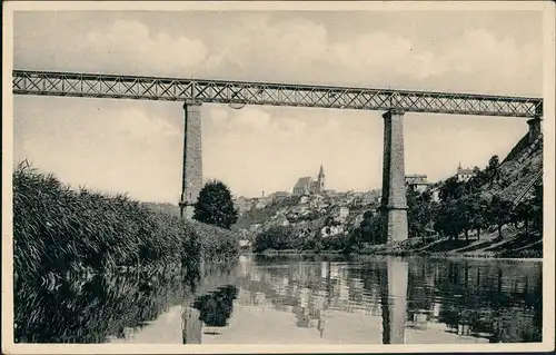 Postcard Znaim Znojmo Brücke Partie mit Fluss u. Hochbrücke 1930