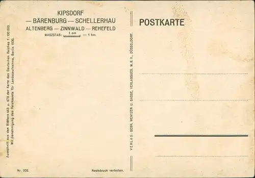 .Sachsen Landkarte Maßstab, Region Bärenburg, Zinnwald, Rehefeld Erzgebirge 1920