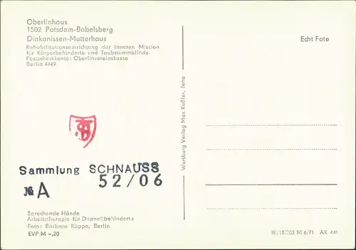 Babelsberg-Potsdam Diakonissen-Mutterhaus Rehabilitationseinrichtung der Inneren Mission 1971