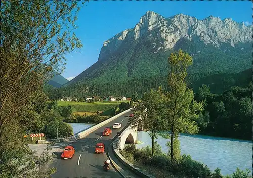 Saalachbrücke Deutschen Alpenstraße Jettenberg & VW Käfer 1970